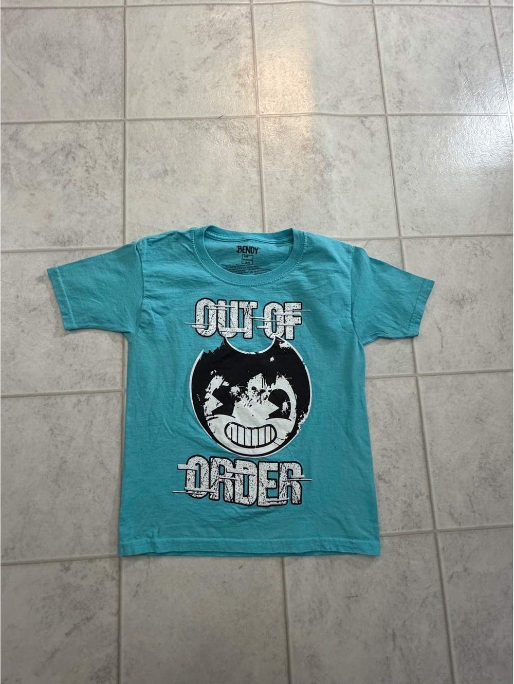 Bendy Out of Order turquoise graphic T-shirt